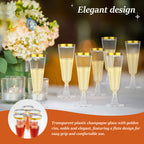 Plastic Champagne Flutes 50 Pack Gold Rim Shatterproof Reusable Wedding Party Glasses 5oz Clear PP Toasting Flute Set for Weddings Parties Buffets