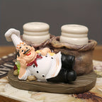 Chef Statue Salt and Pepper Shaker Set – Resin Decorative Chef Spice Jar Holder for Kitchen, Dining Room, Cafe & Coffee Shop Desktop – 4 Styles