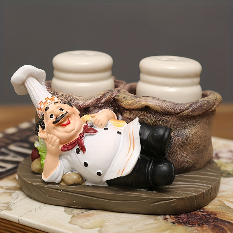 Chef Statue Salt and Pepper Shaker Set – Resin Decorative Chef Spice Jar Holder for Kitchen, Dining Room, Cafe & Coffee Shop Desktop – 4 Styles
