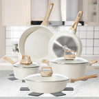 Granite Non Stick Pots and Pans Set 12 Piece Complete Cookware Kit with Frying Pans Casserole Saucepan & Lids – Induction Compatible Space-Saving for Camping RV Travel