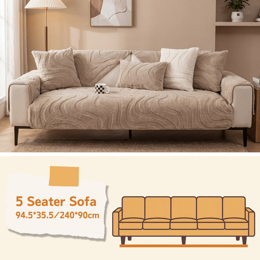 Velvet Sofa Cover Non-Slip Washable Plush Couch Slipcover Pet Friendly Thick Padded Furniture Protector 1 2 3 4 5 Seat Living Room Bedroom