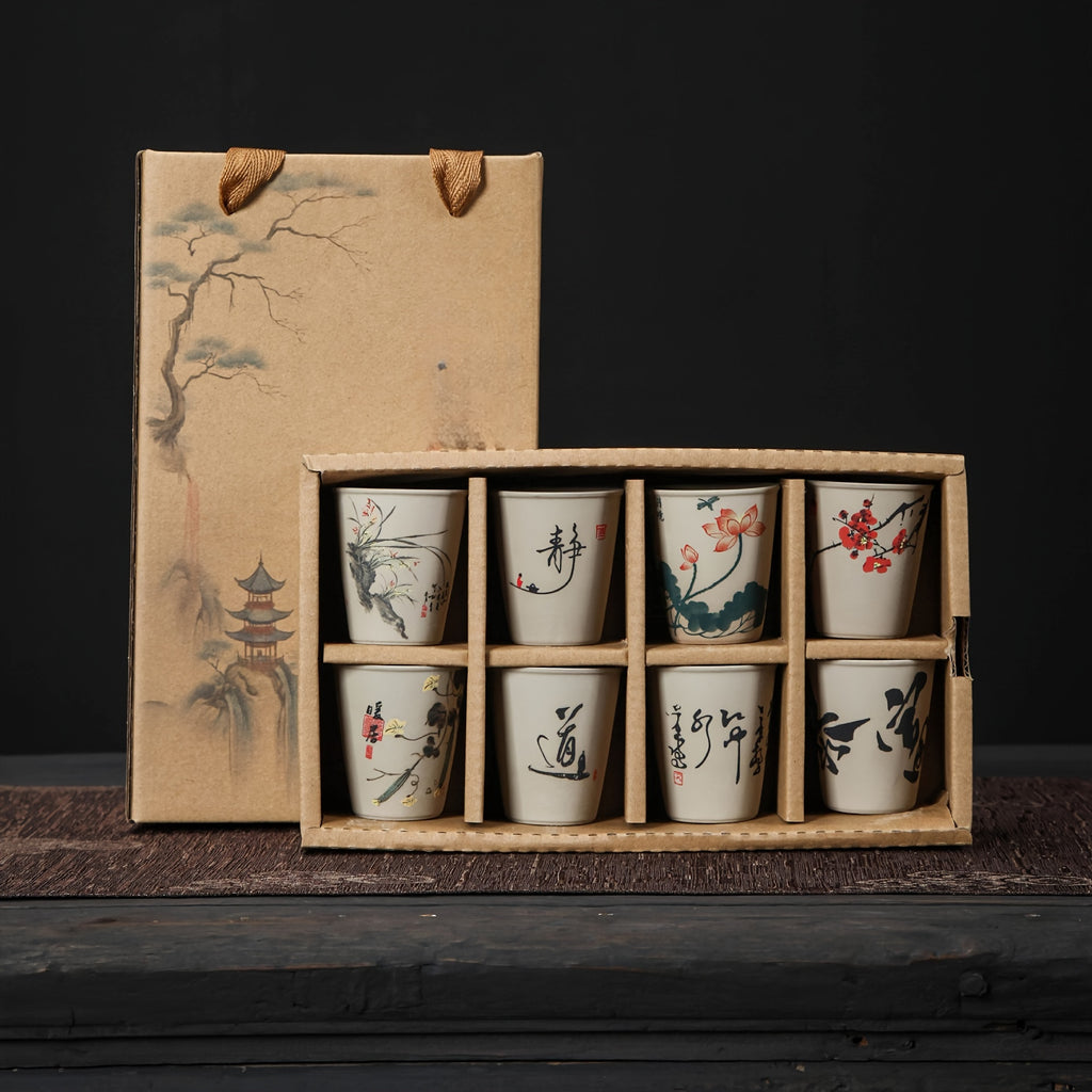 Chinese Ceramic Tea Cups 8pcs – Porcelain Cup & Saucer Combo for Tea Lovers | Elegant Wedding Favors & Cultural Gifts
