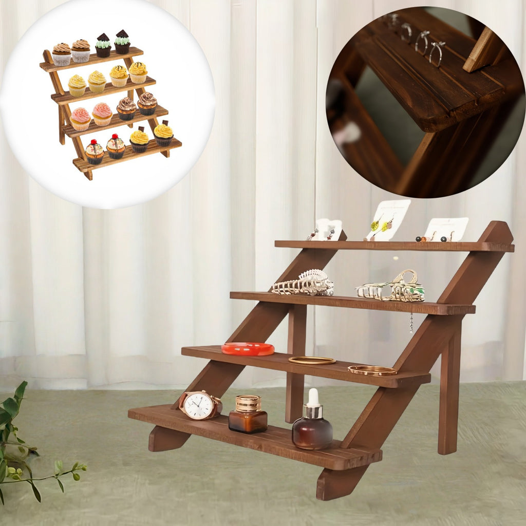 3/4/5-Tier Wooden Display Stand – Vintage Rustic Multi-Purpose Vertical Shelf for Home, Store, Bakery & Events | Jewelry, Dessert & Cupcake Display Rack