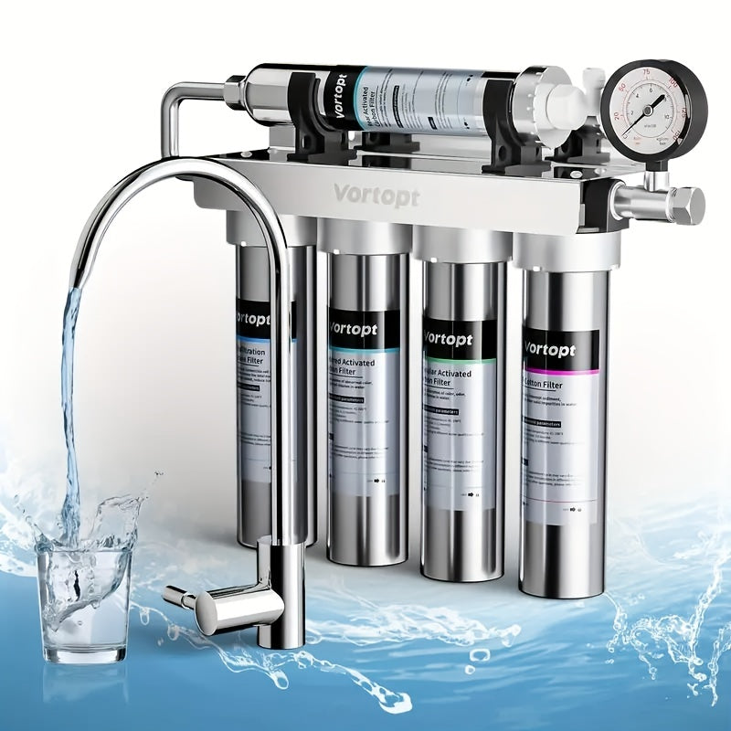 Under Sink Water Filter 5-Stage Ultrafiltration, Stainless Steel 304, 24-Month Filter Life, Real-Time Pressure Gauge – Reduces Lead, Chlorine & Odor
