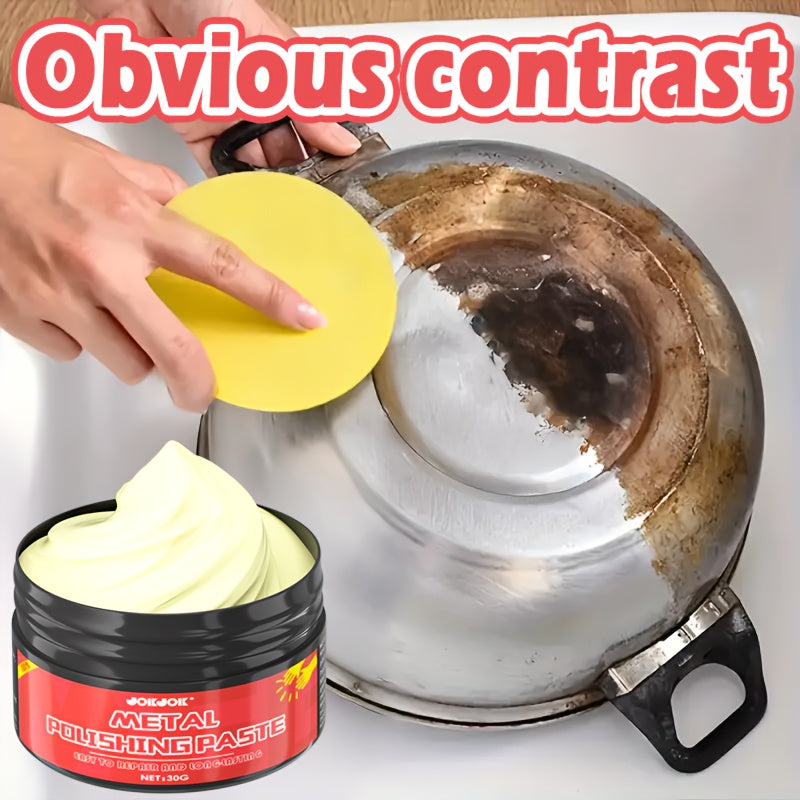Metal Polish & Gloss Restoration Paste 30g with Sponge – Long-Lasting Shine & Protection for Kitchen Pots, Bathroom Fixtures & Car Surfaces, Easy-Apply Cream Renovation Paste