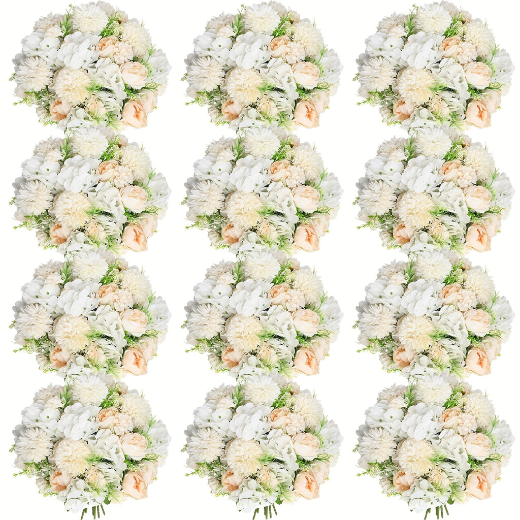 Artificial Peony Flowers 12 Bundles – Faux Peony & Hydrangea Bouquet for Wedding Table Centerpiece, Floral Vase Decor, Home & Party Flower Arrangements