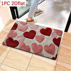 Heart Pattern Floor Mat - Red Pink Heart-Shaped Sponge Carpet for Couple Bedroom Entrance Porch Indoor Outdoor, Valentine's Day Romantic Home Decor