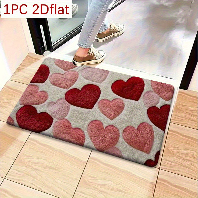 Heart Pattern Floor Mat - Red Pink Heart-Shaped Sponge Carpet for Couple Bedroom Entrance Porch Indoor Outdoor, Valentine's Day Romantic Home Decor