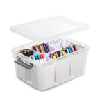 Clear Lid Desktop Storage Box with 6 Detachable Inserts – Stackable PP5 Plastic Organizer Bin for Office Desk, Dresser, Stationery, Jewelry, Cosmetics & Craft Supplies