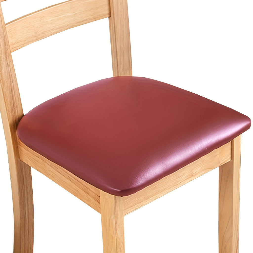 Waterproof Faux Leather Dining Chair Seat Covers 4/6 Pack – Stretch PU Fabric Removable Washable Chair Cushion Slipcovers for Dining Room Kitchen Hotel Home Decor, Hook & Loop Closure