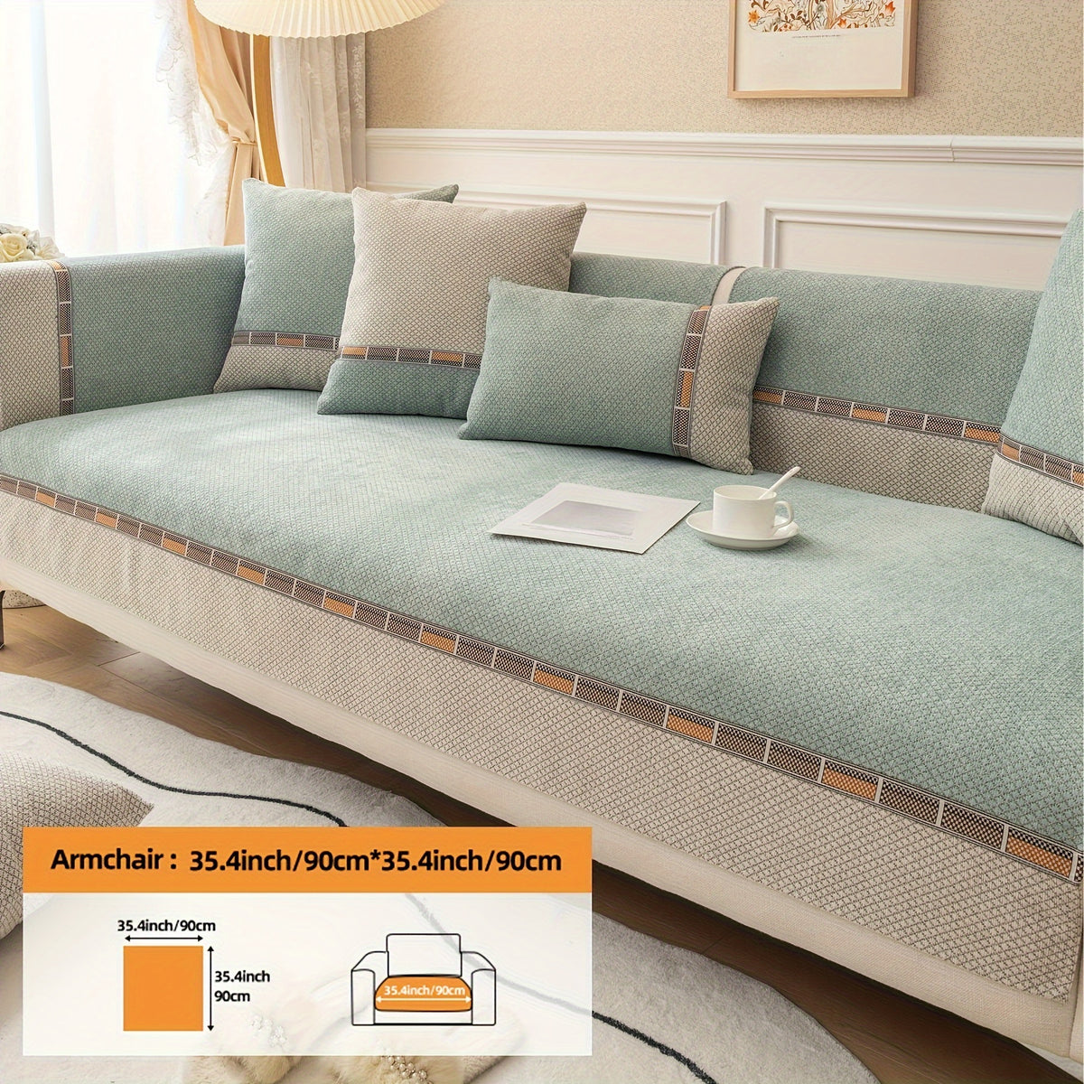 Bohemian Chenille Sofa Cover Non-Slip – Sofa Seat Cushion, Backrest, Armrest & Pillowcase Sold Separately, Dog Friendly Two-Tone for Bedroom Office Living Room, 4 Colors