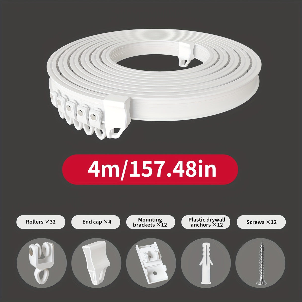 Flexible Bendable Curtain Track Rail System with Metal Hooks – Adjustable Window & Shower Curtain Rod for Bedroom & Bathroom | White | 4 Sizes