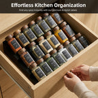 Glass Spice Jars Set with Acacia Wood Lids - 4oz Square Spice Bottles with Shaker Lids, Labels & Grinders for Kitchen Spice Storage and Organization