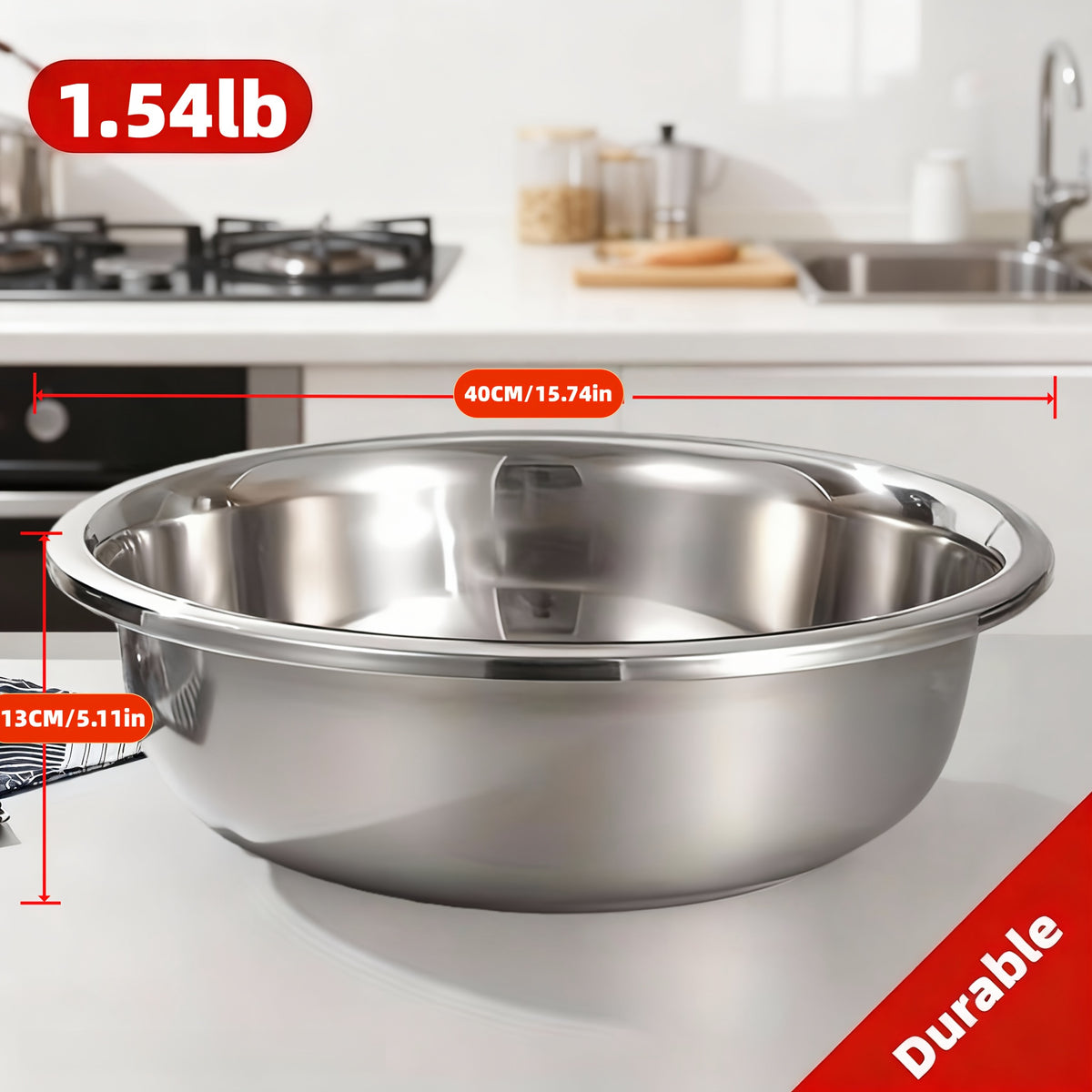 Extra Large Stainless Steel Mixing Bowl – Heavy-Duty Deep Prep Basin for Cooking, Baking, Salad & Dough | 36cm / 40cm | Rustproof, Dishwasher Safe Kitchen Essential