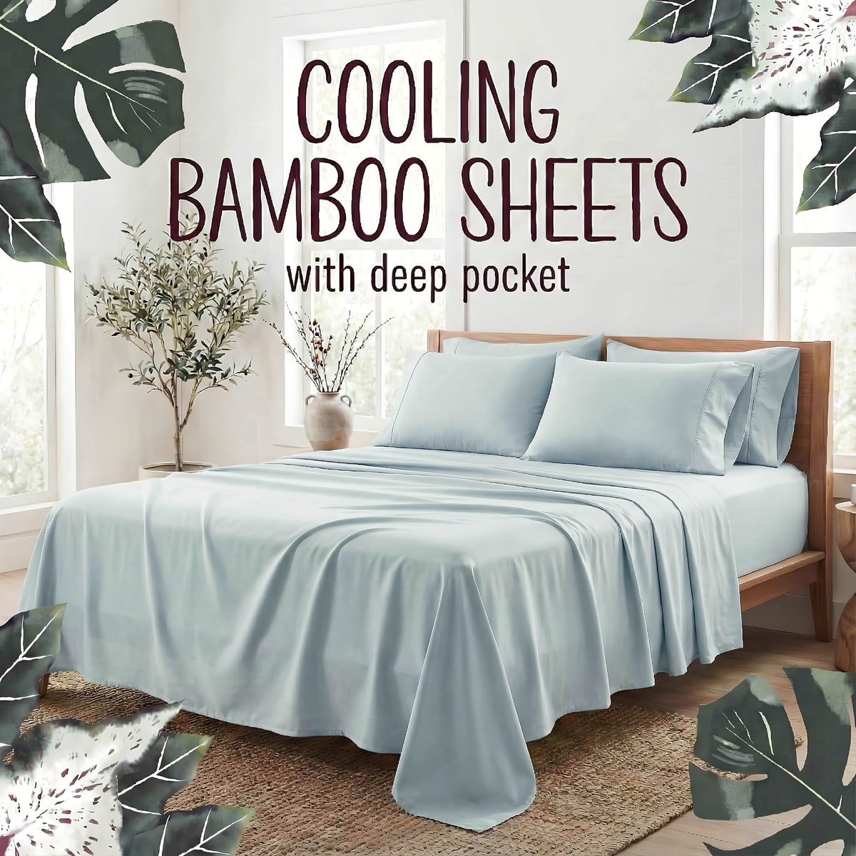 Bamboo Fiber 4-Piece Bedding Set Hypoallergenic Temperature Regulating Deep Pocket - Wrinkle Free All Season Bed Set Twin Full Queen King 12 Colors