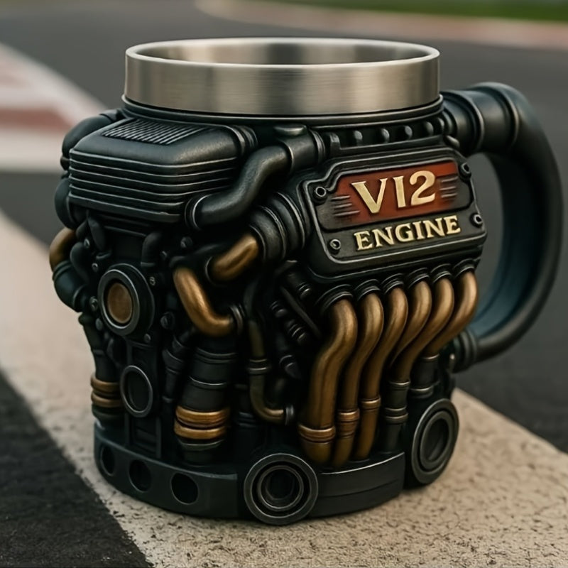 V8 V12 Engine Coffee Mug - Novelty Car Themed Travel Mug for Coffee Lovers Mechanics Men, Hot & Cold, Unique Gift for Boyfriend Father's Day