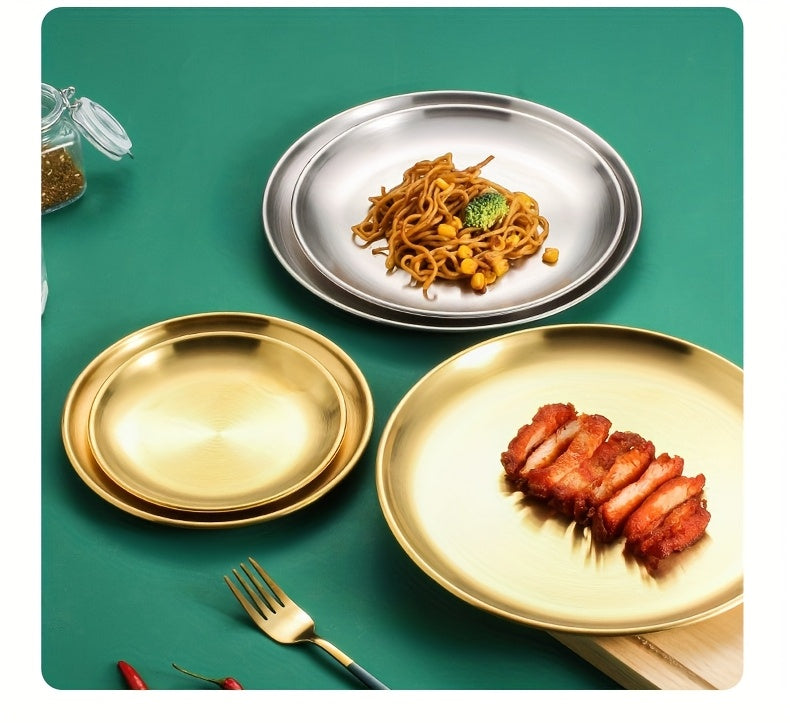 304 Stainless Steel Dinner Plates Set of 10 BPA-Free Dishwasher Safe Non-Toxic Round Metal Plates for Home Outdoor Camping Holiday Use