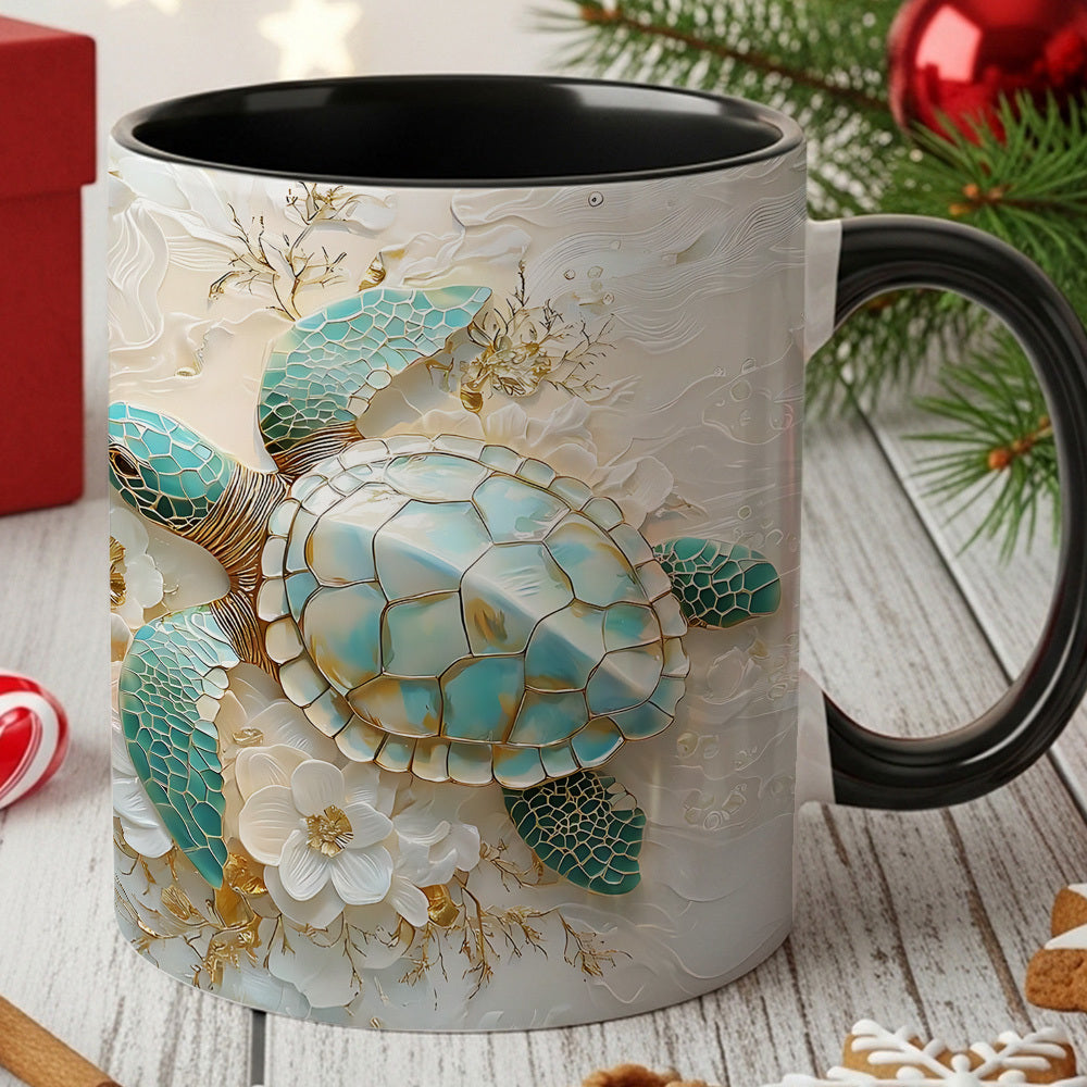 Sea Turtle Coffee Mug 11oz | Nautical Ocean Themed Ceramic Cup Gift for Ocean Lovers Birthdays Office Housewarming