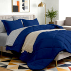Bed in a Bag 7-Piece Double-Sided Checked Comforter Set – Ultra Soft Fluffy All Season Bedding with Flat Sheet Fitted Sheet Pillowcases Shams, Twin XL Full Queen King