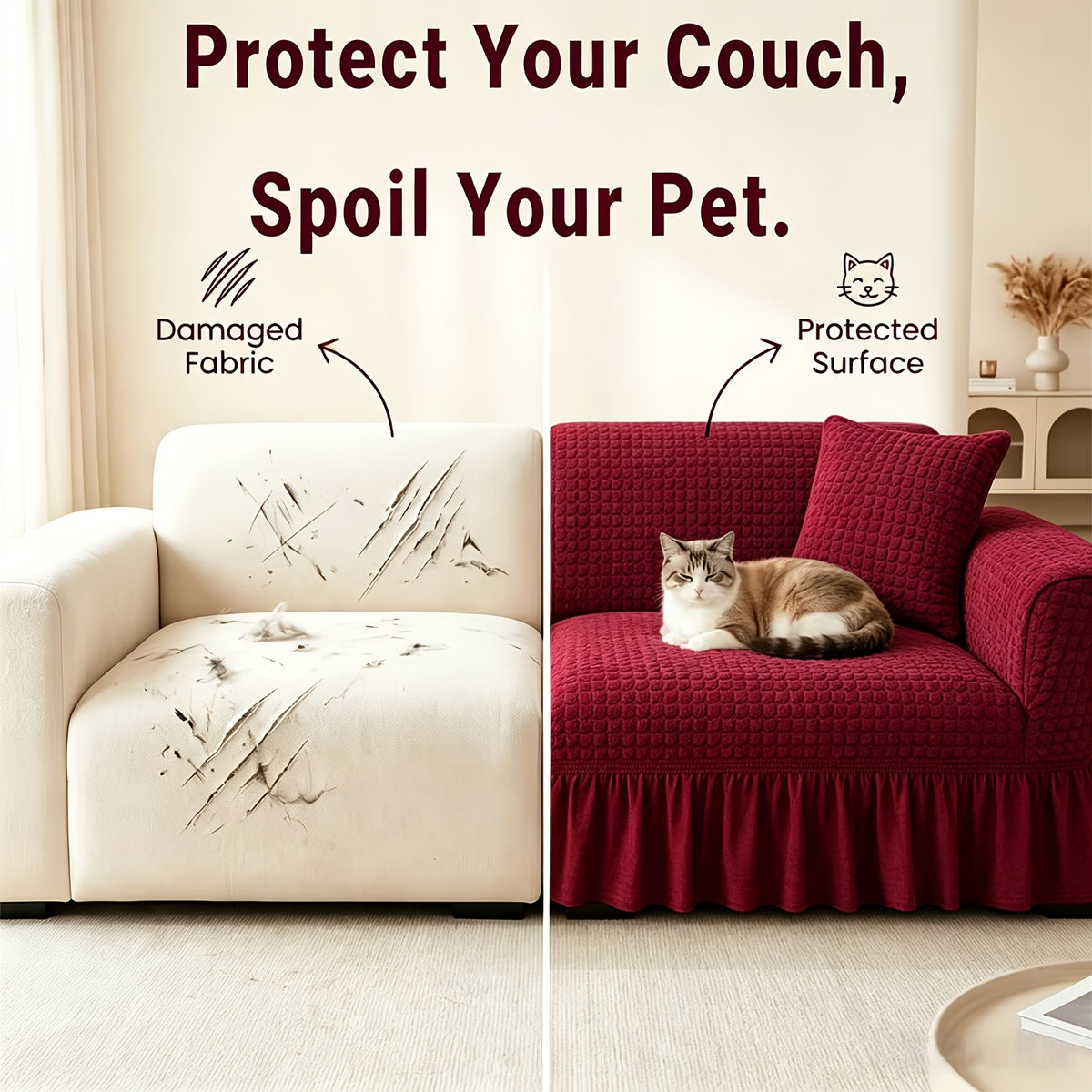 Seersucker Sofa Cover All-In-One Stretch Slipcover – Elastic Band Polyester Spandex Machine Washable Couch Protector for Armchair Loveseat 1 2 3 4 Seater Solid Color