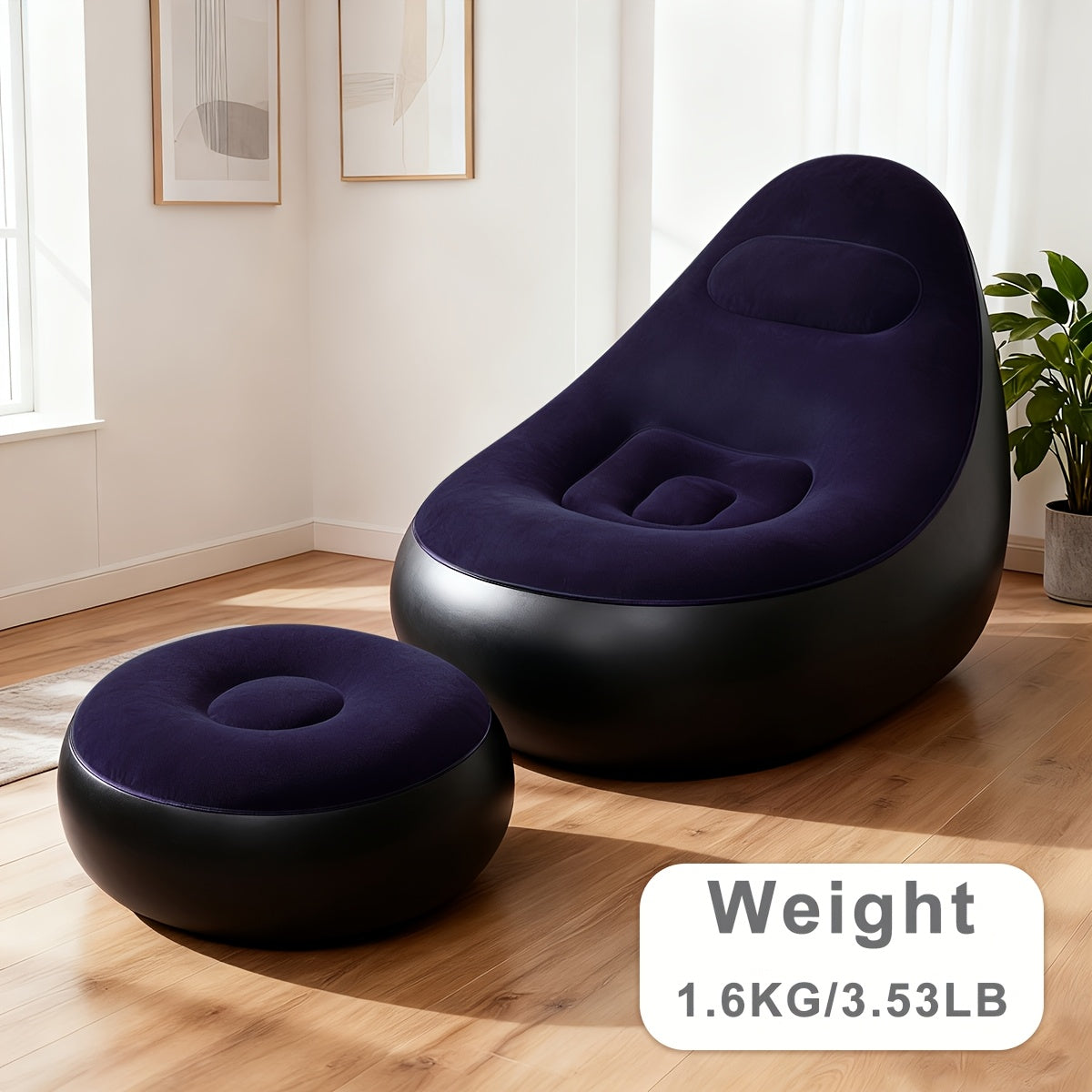 Inflatable Lounge Chair Recliner with Footrest & Foot Pump – Portable Air Sofa Couch for Living Room, Camping, Travel & Balcony, Space-Saving Indoor Outdoor Lounger (6 Colors)