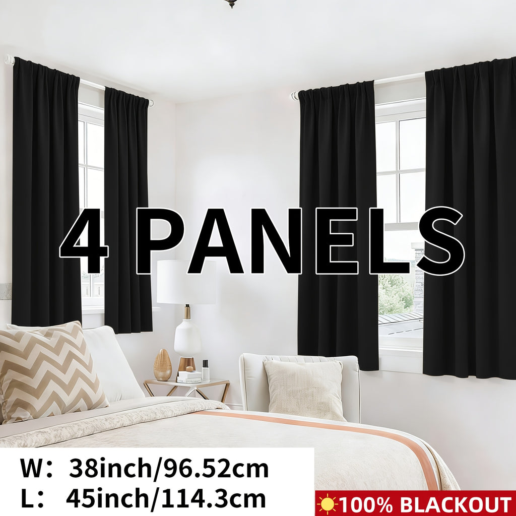 Blackout Curtains Rod Pocket 4-Panel Solid Color Lightweight Matte Drapes | 100% Light Blocking Window Curtains for Bedroom Living Room, 9 Colors 5 Sizes