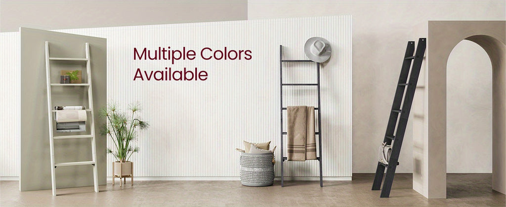 Blanket Ladder 5 Tier Farmhouse Decorative, Wood Ladder Rack for Blankets Towels & Quilts, 2-in-1 Ladder Shelf for Living Room Bedroom Bathroom Storage & Decor, Maroon Brown, Holds 17.6 lbs