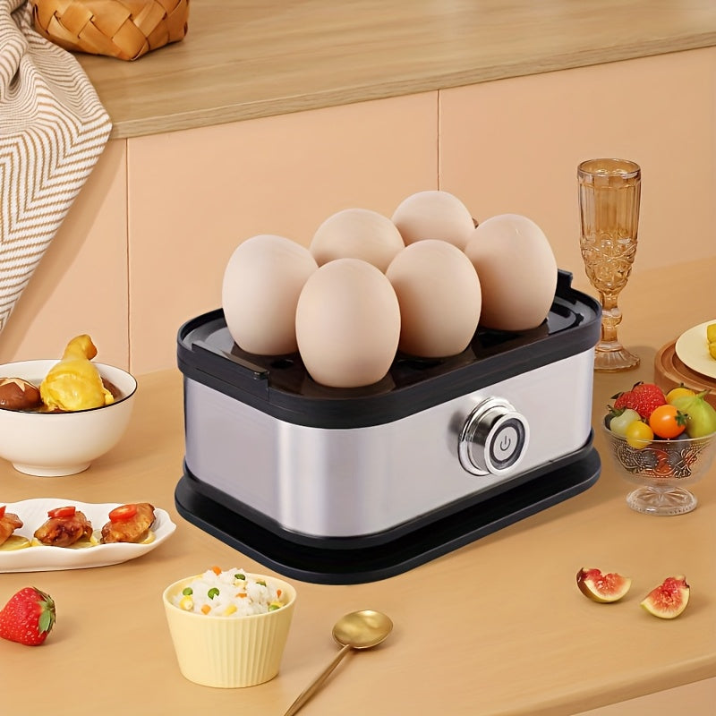 Rapid Egg Cooker 6 Egg Capacity Stainless Steel Electric Egg Boiler Hard Medium Soft Boiled Poacher Auto Shut-Off Alarm