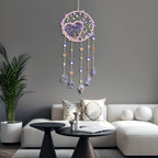 Bohemian Crystal Wall Hanging Decoration – Handmade Stone Beads, Colorful Gemstones, Heart & Circular Crystal Pendant Wind Chime – Boho Wall Decor Gift for Christmas, Mother’s Day & Thanksgiving