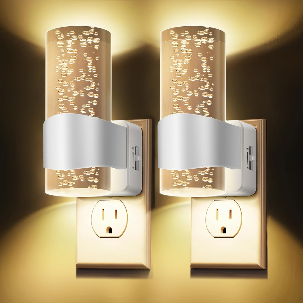 Night Lights Plug-In 2 Pack, Dimmable 3000K Warm LED, Auto Light Sensor, Modern Wall Night Light for Hallway, Bedroom & Living Room