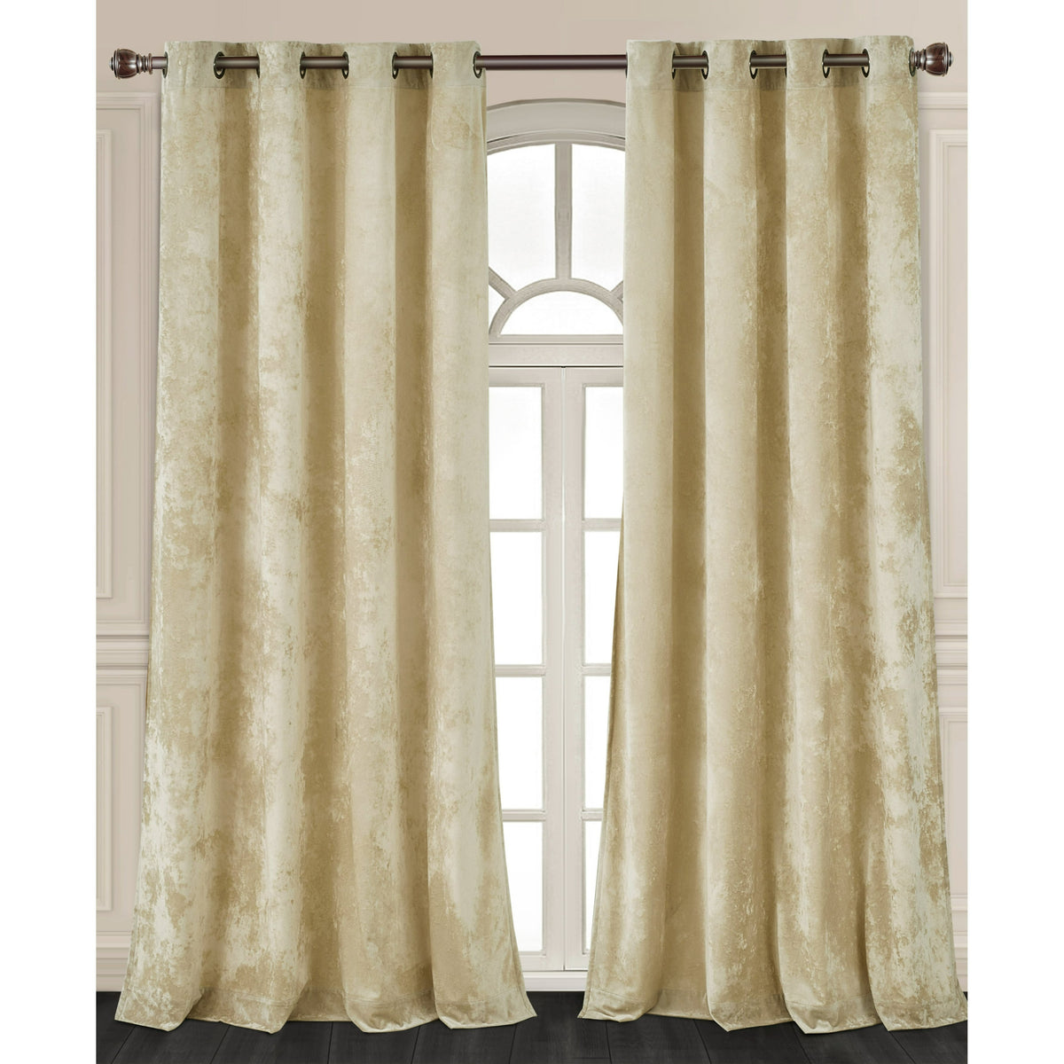 Luxury Distressed Crushed Velvet Curtains - 4-Piece Set (2 Panels + 2 Tiebacks), Grommet Top, Room Darkening | 10 Colors, 3 Sizes