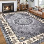 Luxurious Velvet Area Rug – Bohemian Vintage Persian Floral & Paisley Pattern, Slip-Resistant & Machine Washable 100% Polyester | Living Room & Bedroom | Multiple Sizes
