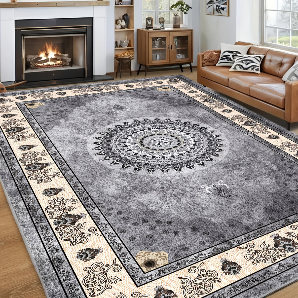 Luxurious Velvet Area Rug – Bohemian Vintage Persian Floral & Paisley Pattern, Slip-Resistant & Machine Washable 100% Polyester | Living Room & Bedroom | Multiple Sizes