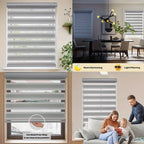 Cordless Zebra Blinds Custom Width Gradient Roller Shades | Double-Layer Fabric Room Darkening Window Treatment for Bedroom Living Room Office, 4 Colors