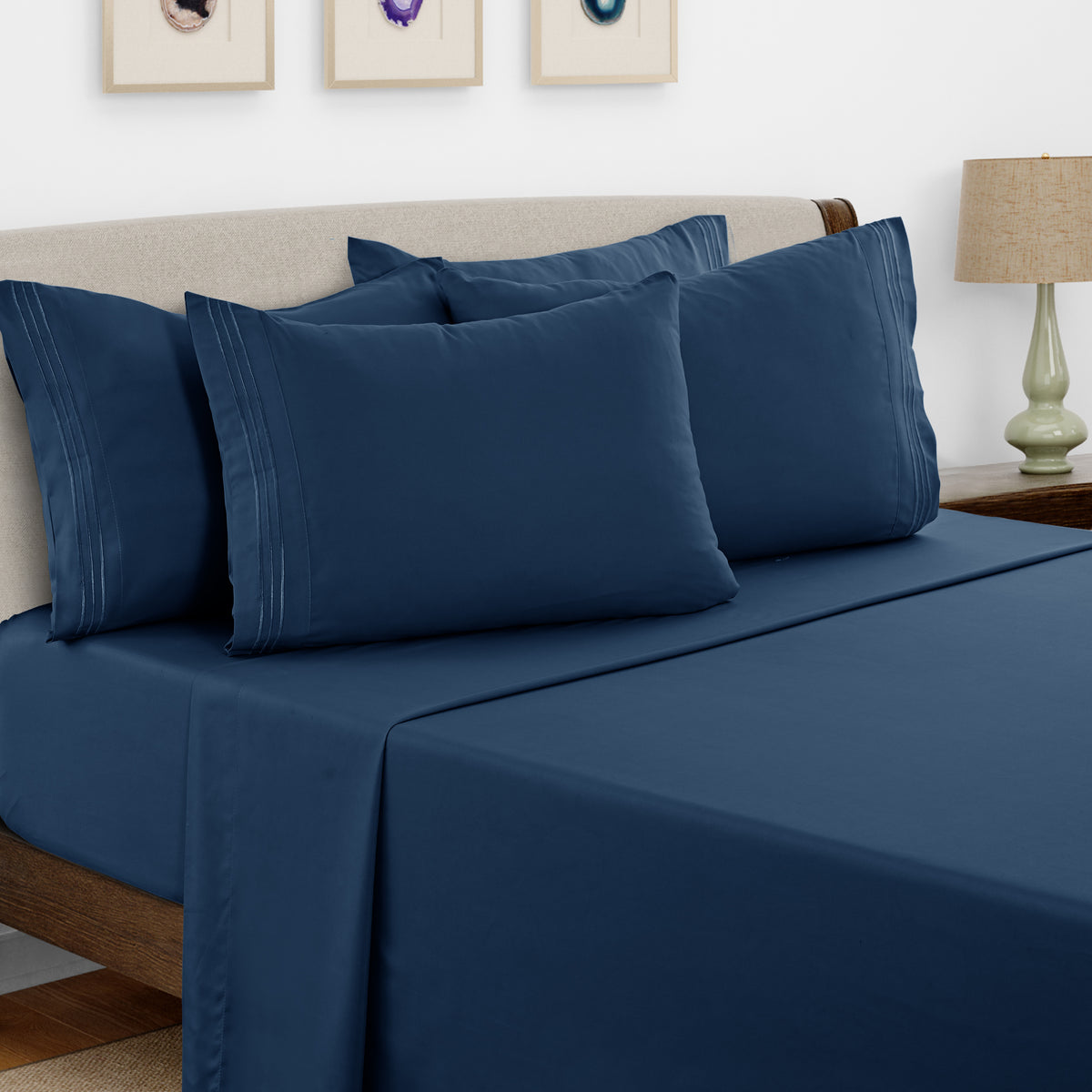 Brushed Microfiber Bed Sheet Set 6 Piece with Embroidered Pillowcases - Hotel Luxury Deep Pocket 16 Inch, Soft Breathable All Season, 24 Colors, Twin Twin XL Full Queen King Cal King