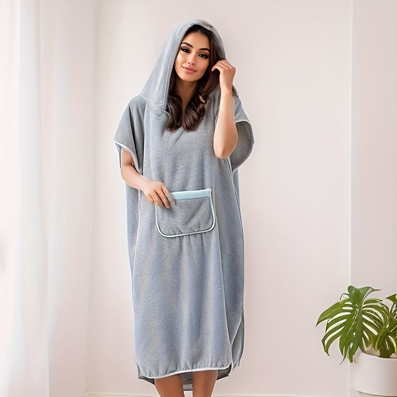 Adult Hooded Bathrobe Short Sleeve Coral Fleece Absorbent Quick Dry Wearable Bath Towel for Women Men - Parent Child Matching Robe Pink Brown Grey | Nuvia Haven