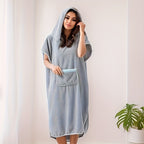 Adult Hooded Bathrobe Short Sleeve Coral Fleece Absorbent Quick Dry Wearable Bath Towel for Women Men - Parent Child Matching Robe Pink Brown Grey | Nuvia Haven