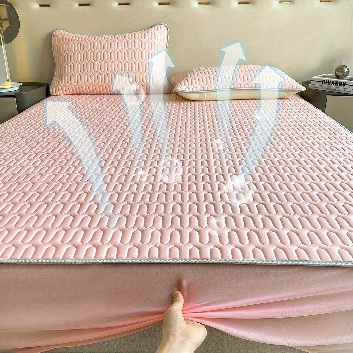 Cooling Stretch Fitted Bed Sheet Soft Breathable Moisture-Wicking Non-Slip Polyester Machine Washable Twin Full Queen King Pink Grey Blue Beige Bedroom Bedding