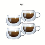 Double Wall Glass Coffee Cup with Handle 3.7oz – Insulated Transparent Borosilicate Glass for Cappuccino Espresso Latte Tea, Set of 2 4 6 or 8