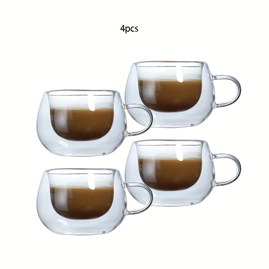 Double Wall Glass Coffee Cup with Handle 3.7oz – Insulated Transparent Borosilicate Glass for Cappuccino Espresso Latte Tea, Set of 2 4 6 or 8