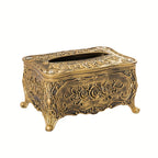 European Retro Luxury Tissue Box Cover | Decorative Antique-Style Facial Tissue Holder for Living Room, Bathroom & Restaurant | Antique Gold, Silver or Vintage Red