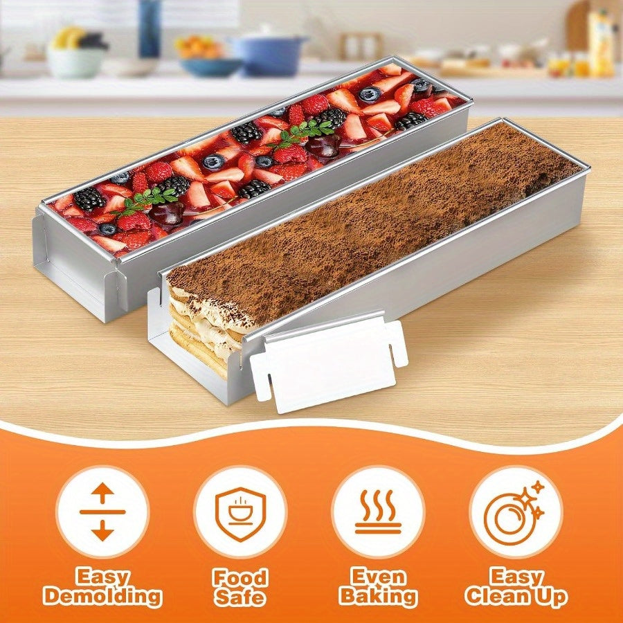 Rectangular Cake Pan Detachable Side Cover Non-Stick Aluminum Alloy – Tiramisu Mold for Cheesecake, Chiffon & Mousse Cake, Reusable Oven-Safe Easy Release Baking Tray Set (1pc or 3pcs)