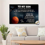 Framed Basketball Poster "To My Son" Motivational Wall Art for Teen Boys & Sports Fans – Wrap-Around Frame Bedroom Living Room Decor, Encouraging Gift for Athletes, Halloween Christmas Birthday