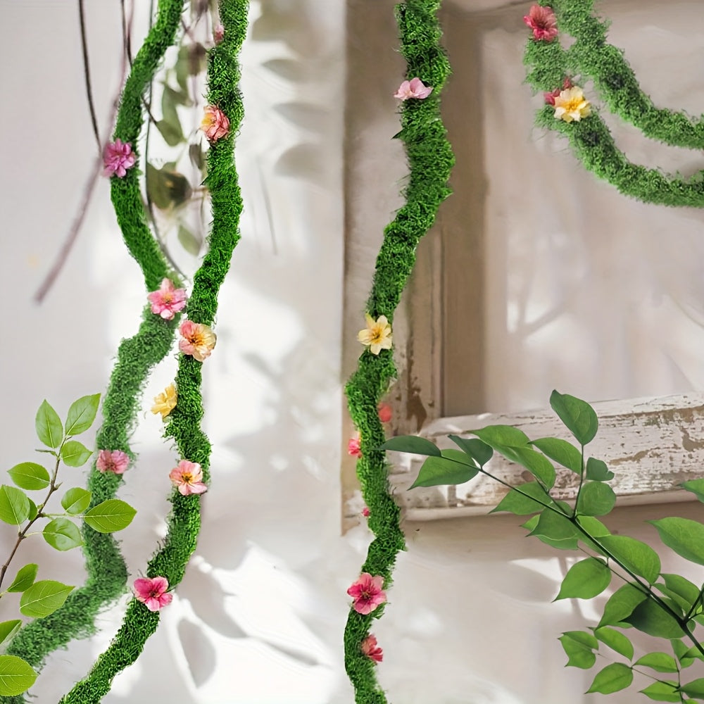 Artificial Moss Vine Decorative Greenery – 5ft 10ft 16ft Fake Vines for Wall Decoration, Wedding Backdrop, Fence, Garden, Christmas & Party Decor