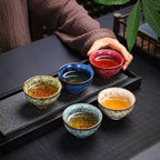Handmade Kiln-Fired Ceramic Kung Fu Tea Cups Set of 5 – Jianzhan Style Five-Element Teacups in Five Colors with Gift Box
