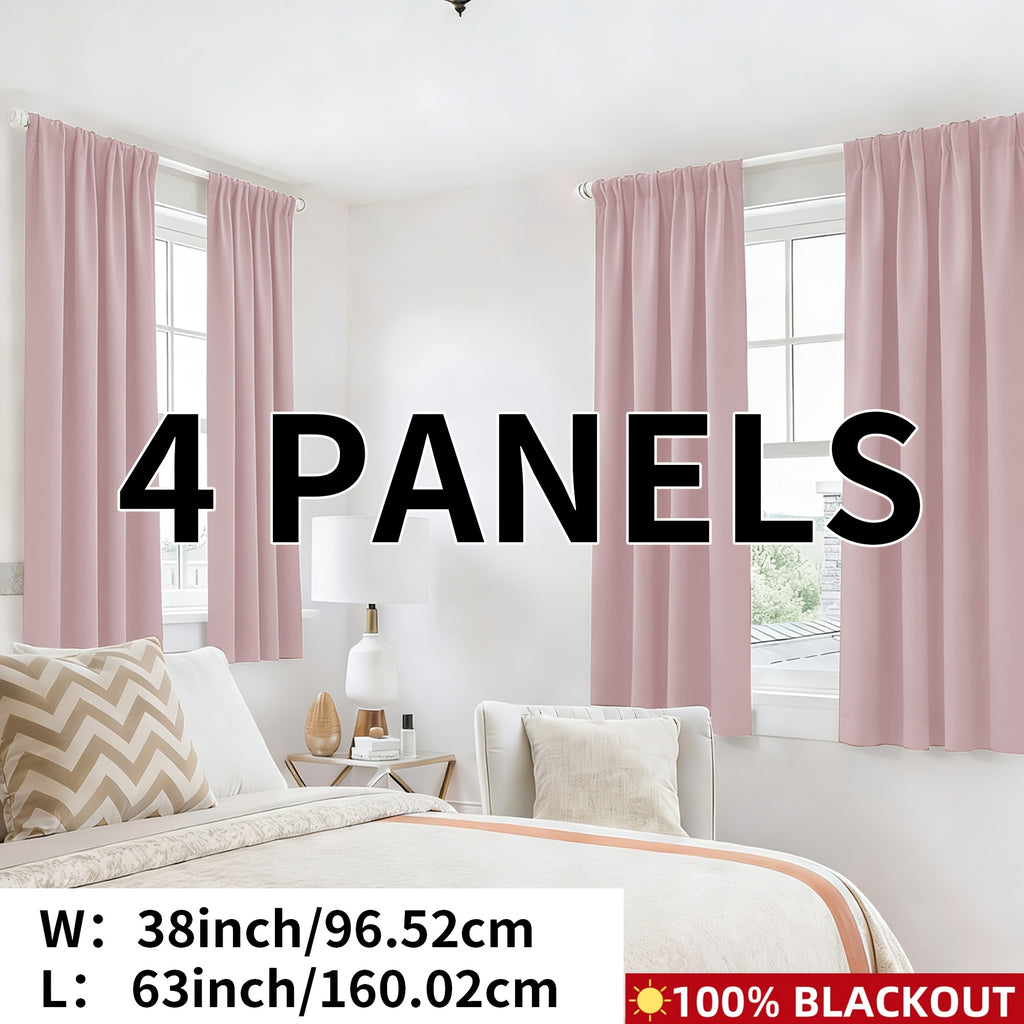 Blackout Curtains Rod Pocket 4-Panel Solid Color Lightweight Matte Drapes | 100% Light Blocking Window Curtains for Bedroom Living Room, 9 Colors 5 Sizes
