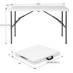Folding Table 4 ft or 6 ft Plastic Portable with Carrying Handle and Locking Legs – Lightweight Fold-in-Half Table for Picnic, Camping, Party, Dining, Office & Outdoor Use | White