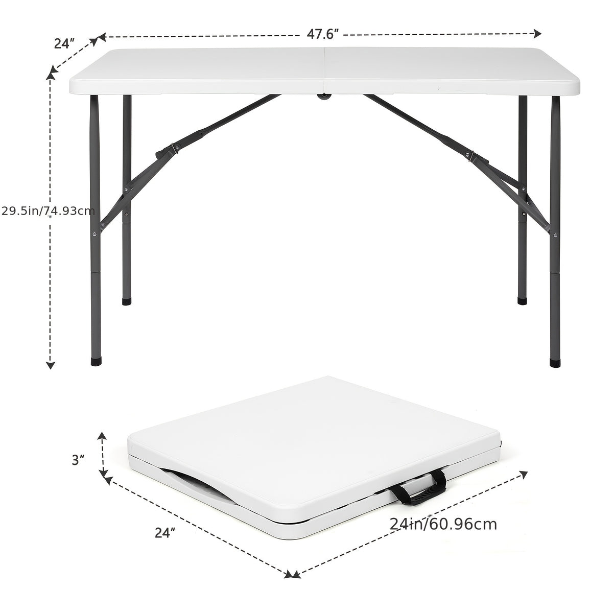 Folding Table 4 ft or 6 ft Plastic Portable with Carrying Handle and Locking Legs – Lightweight Fold-in-Half Table for Picnic, Camping, Party, Dining, Office & Outdoor Use | White