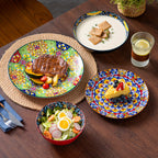 Bohemian Ceramic Dinnerware Set 16 or 24 Piece Stoneware Plates Bowls Tableware Colorful Floral Service for 4 or 6