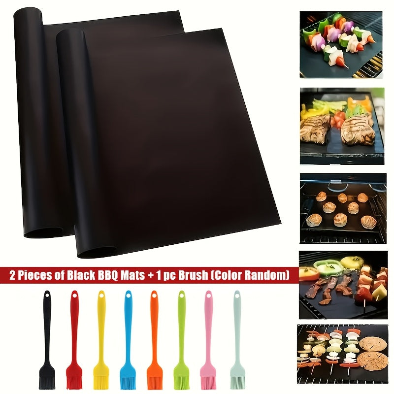 Oven Liners for Bottom of Oven 2pcs + Oil Brush - BPA Free Thick Non-Stick Oven Mats for Electric, Gas, Toaster, Convection & Microwave Ovens, Grills & BBQ